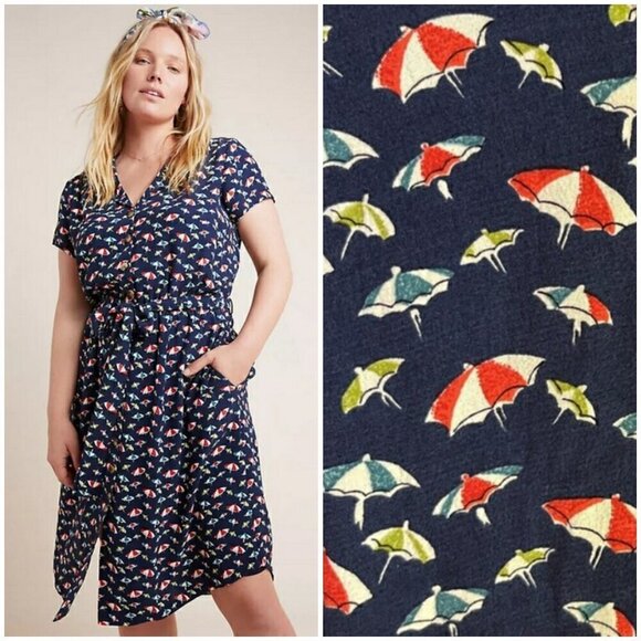 💕ANTHROPOLOGIE MAEVE💕 Catherine Shirtdress ~ Beach Umbrella Print 14 NWT - Picture 6 of 16